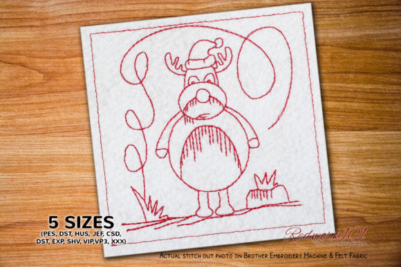 Christmas Cartoon Deer Redwork Review for Apparel Projects