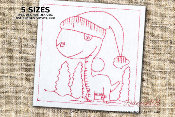Christmas Dinosaurs Redwork Design Review for Craft Fairs