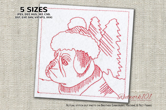 Christmas Dutch Dog Redwork for Craft Fairs