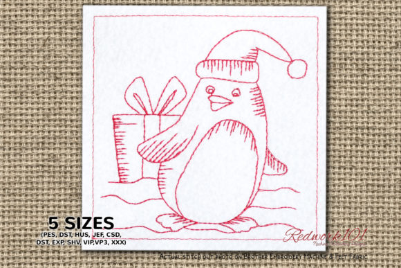 Christmas Penguin Redwork Embroidery Design Review