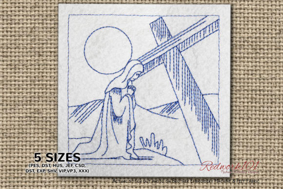 Nativity Scene With Christian Cross: A Heartfelt Embroidery Design